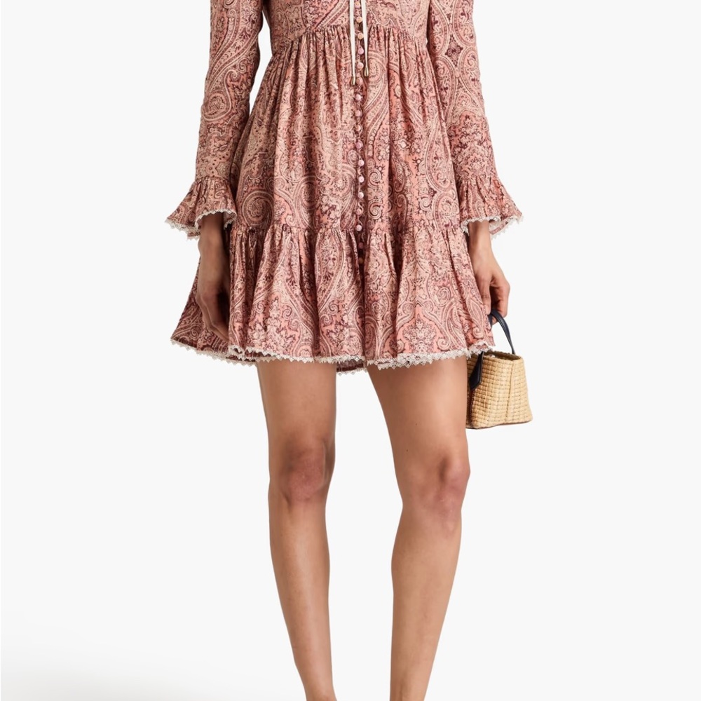 Zimmermann Long Sleeve Paisley Dress in Pink